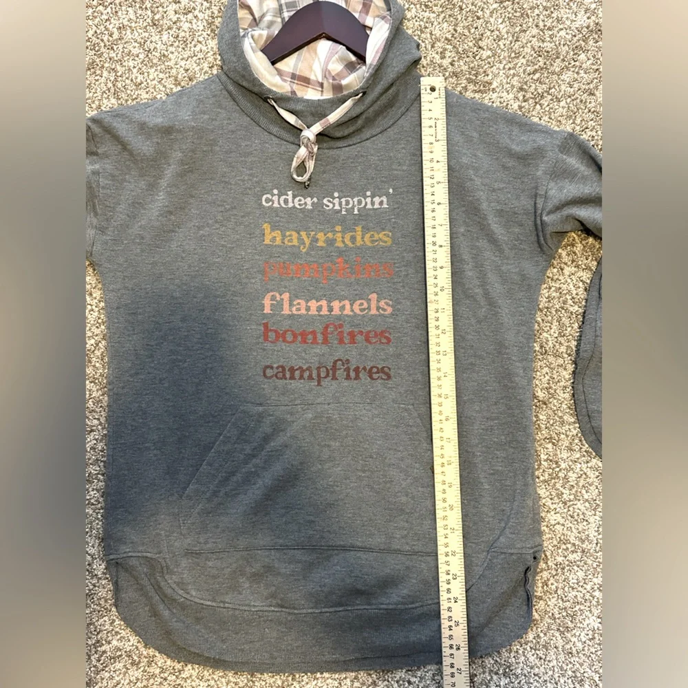 Maurices Fleece Hoodie with Plaid Hood Graphic Long Sleeve Sweatshirt Size M - Picture 16 of 16